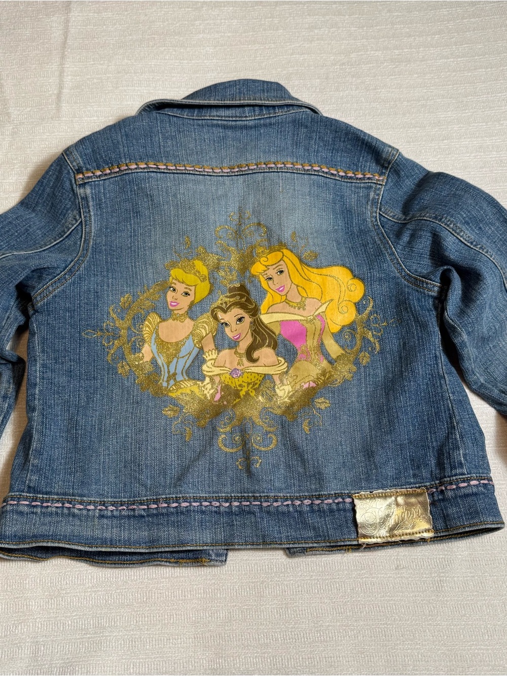 Vintage Disney Girls Denim Jacket with Gold Princess Design